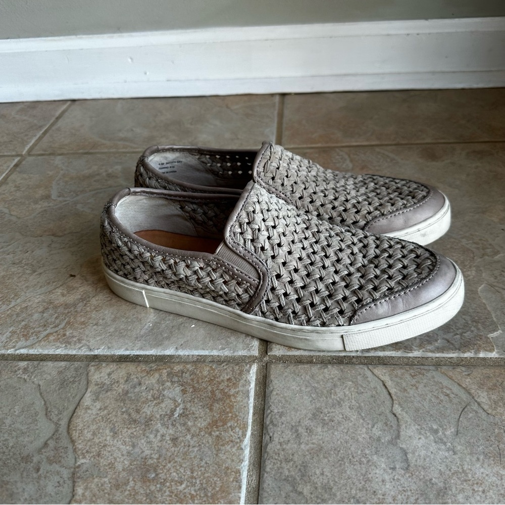 FRYE Gemma Slip On Woven Sneaker Leather Suede Gray​​